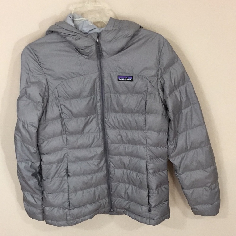 Patagonia Hi-Loft Down  Sweater Hoody Jacket Packable Gray Size Medium
